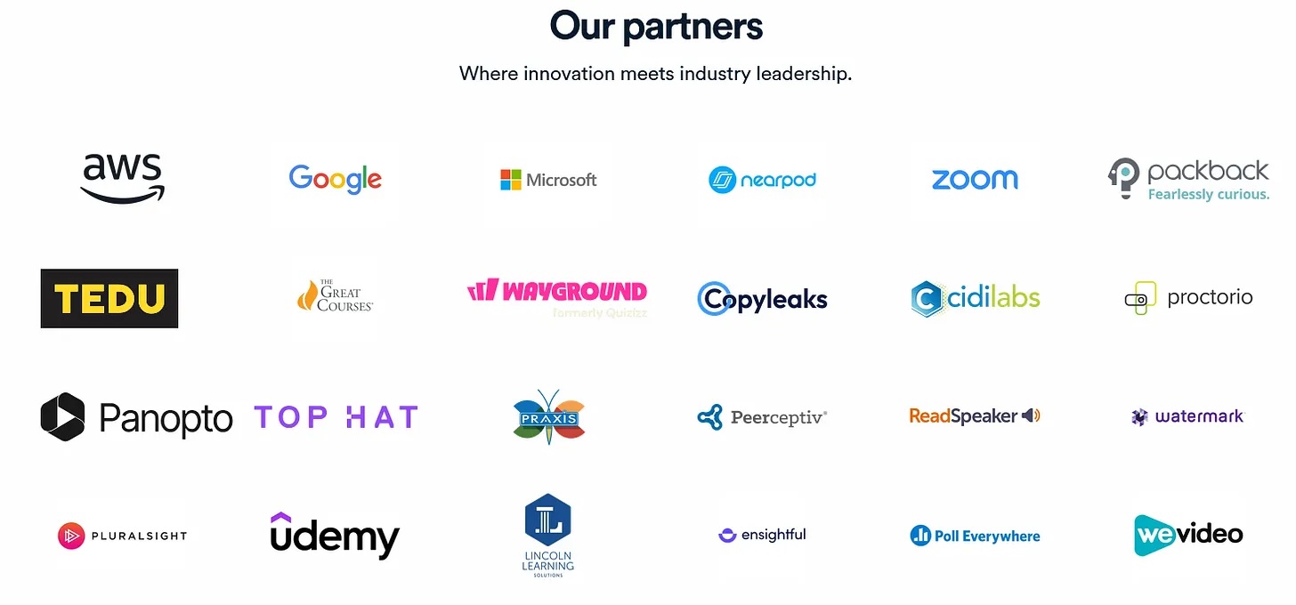Screenshot of Instructure’s corporate “partners”
