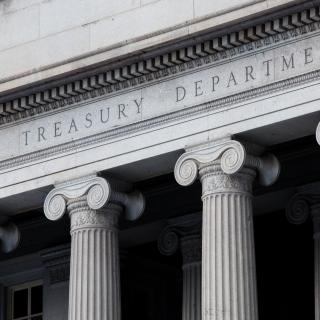 front of U.S. Treasury Department building