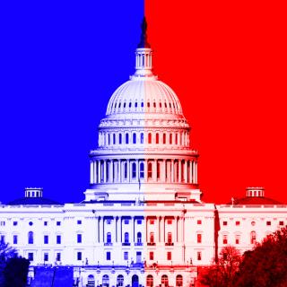 picture of U.S. Capitol building overlayed with half blue and half red colors